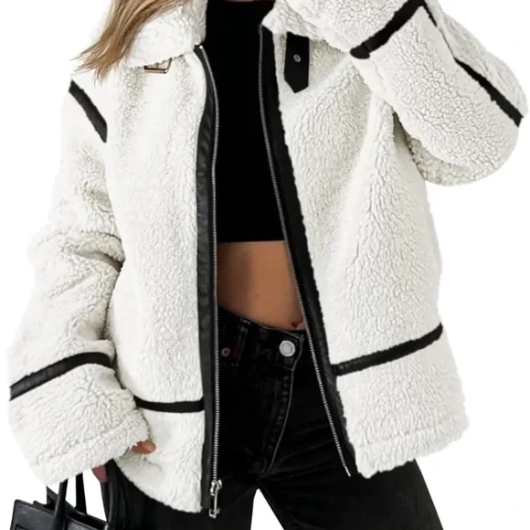 NWOT Faux Fur Sherpa Moto Jacket - Picture 4 of 7